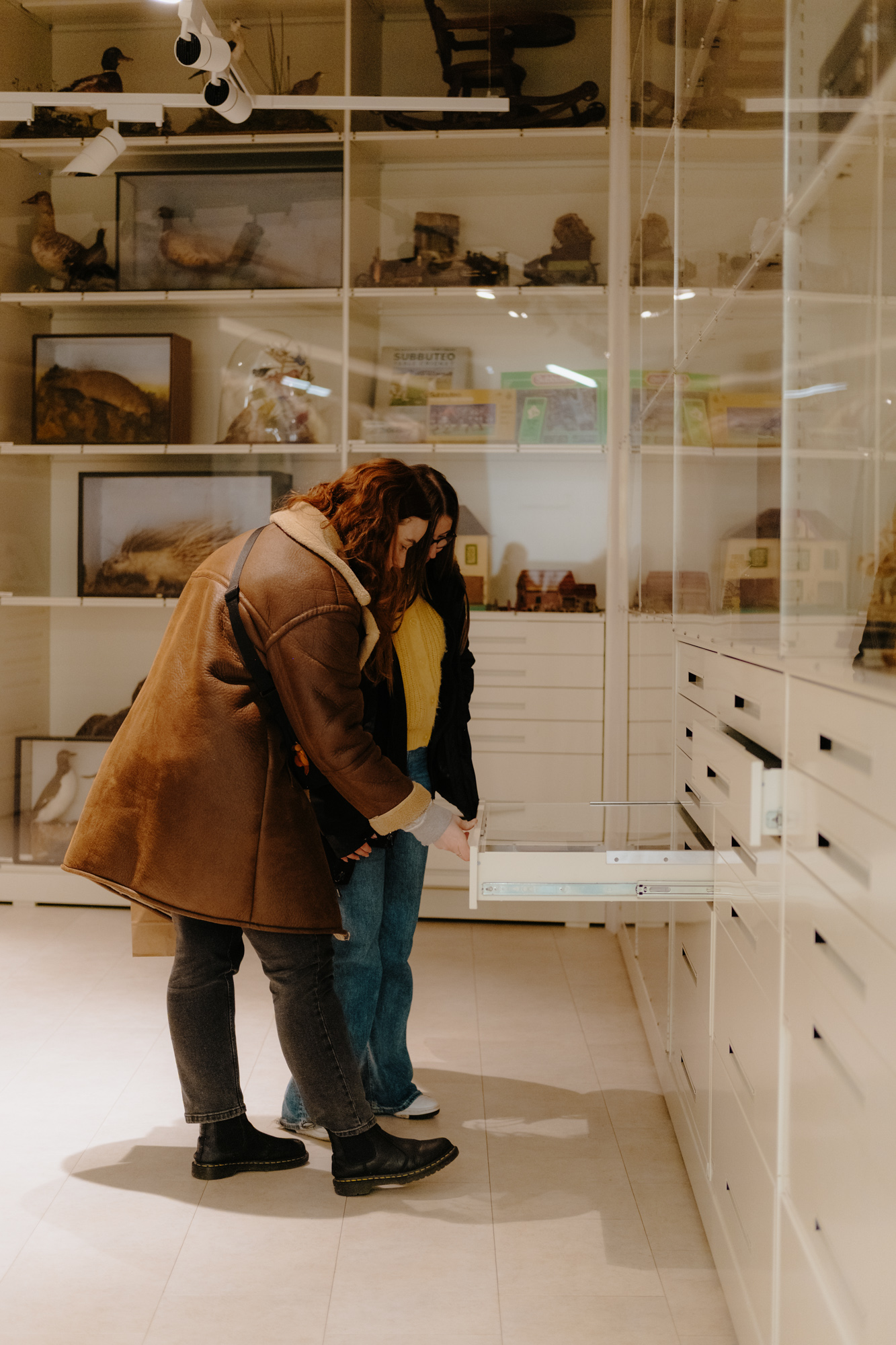 TheAmelia-General-63 Two females looking at exhibits in a drawer