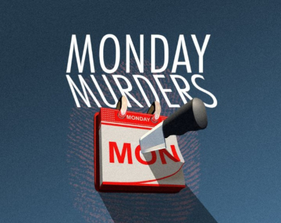 Monday Murders - Calendar stuck on the wall with a knife