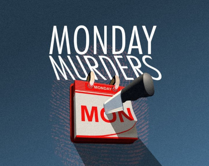 Monday Murders - Calendar stuck on the wall with a knife