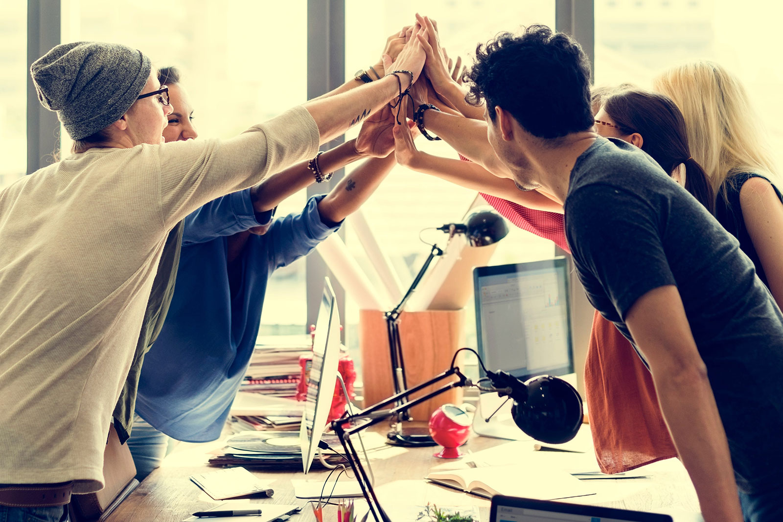 Young people hi fives