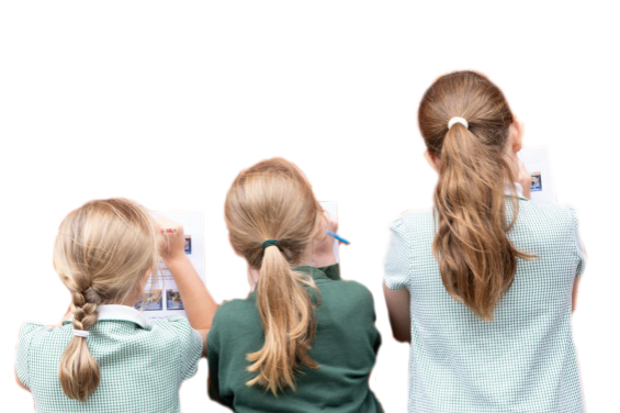 School-infographic school children writing on worksheets